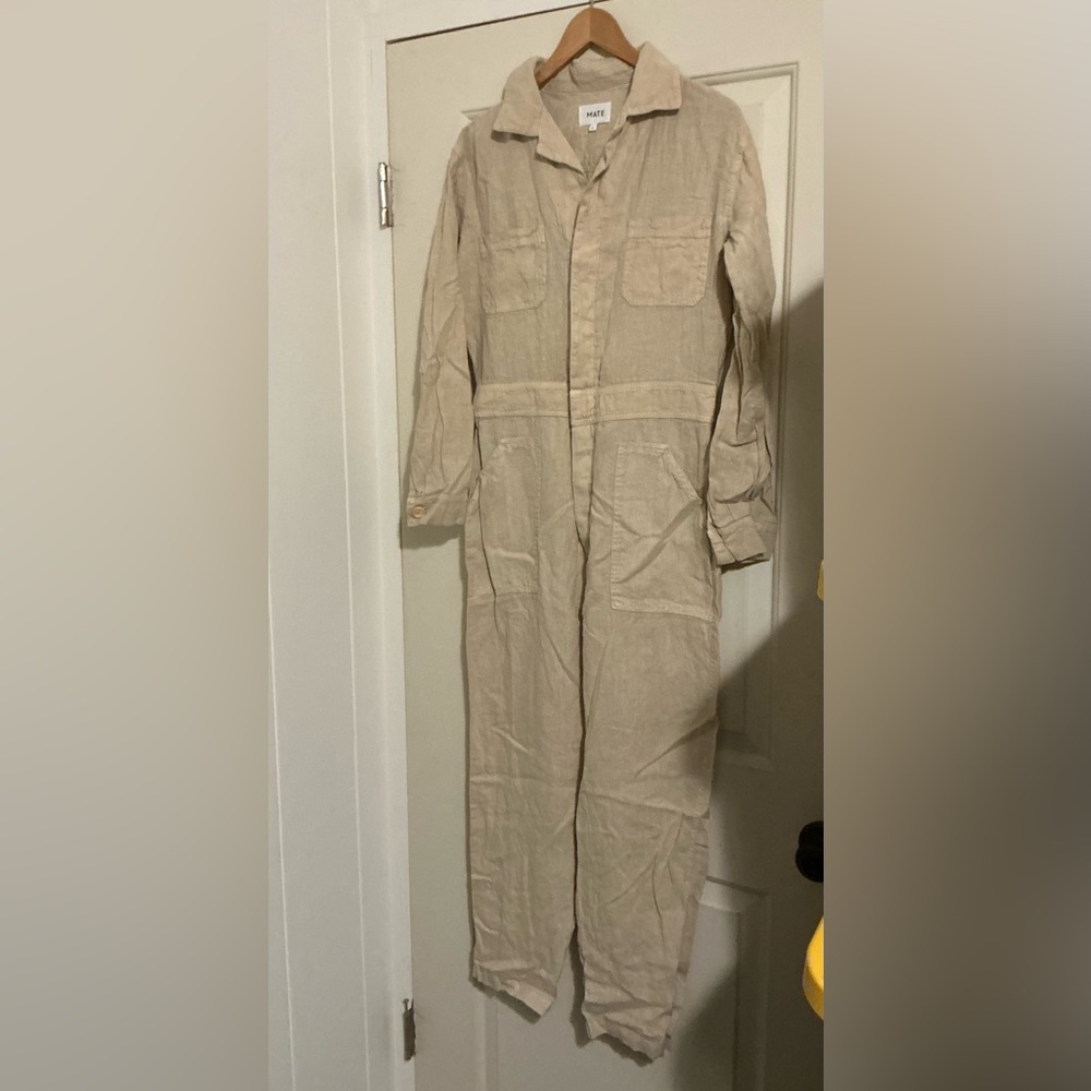Mate The Label Organic Linen Long Sleeve Beige Jumpsuit $248 Normcore